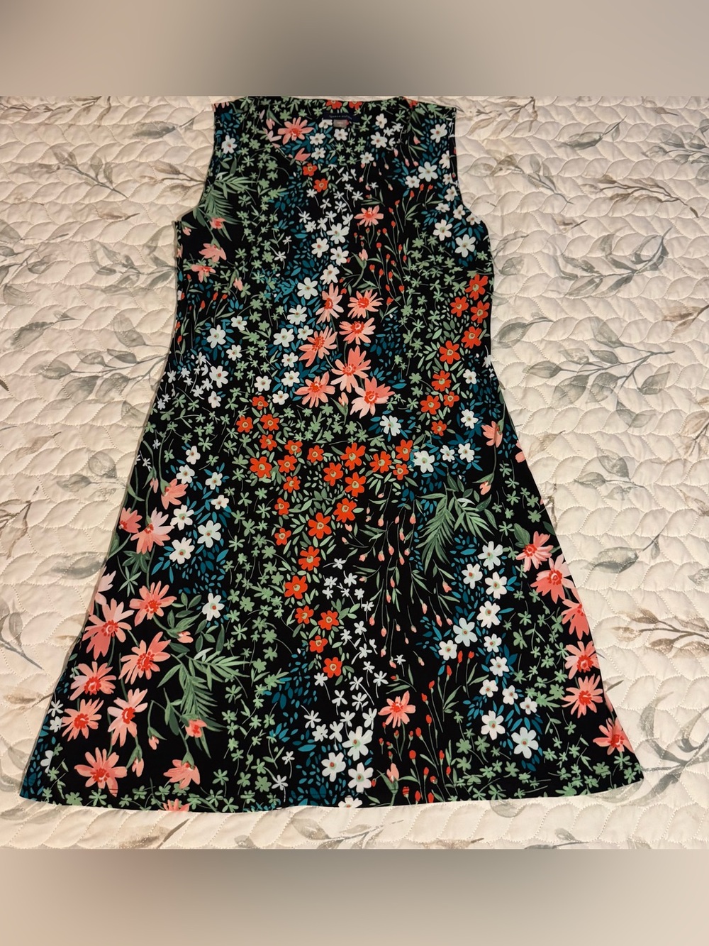Tommy Hilfiger Sleeveless Floral A-Line Jersey Dress Black Multi Size 10